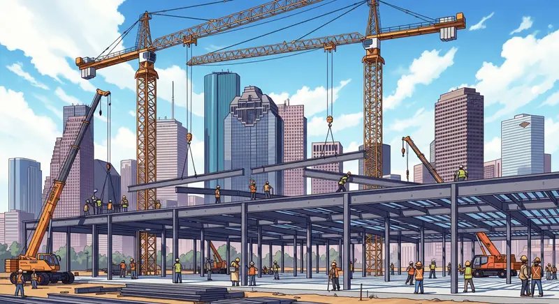 Houston skyline with warehouse construction