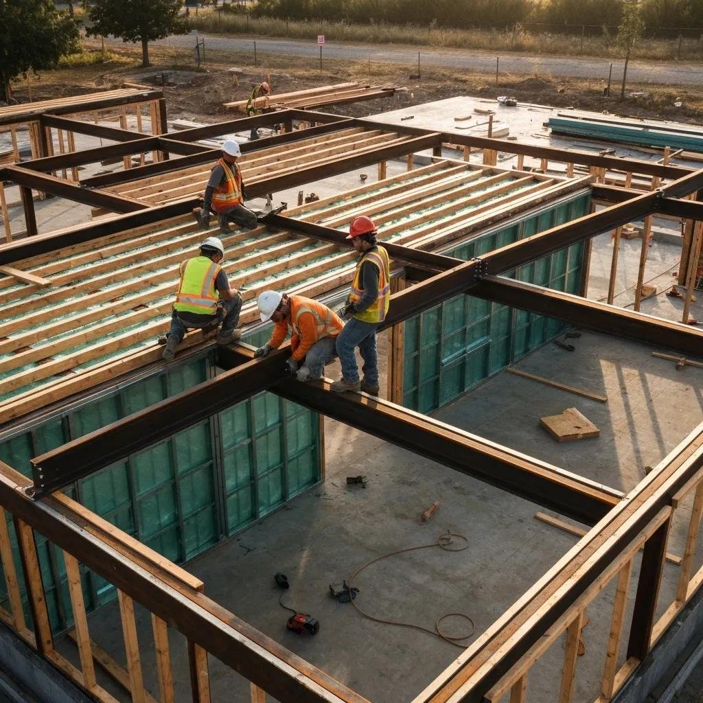 Construction site utilizing recycled materials for enhanced sustainability