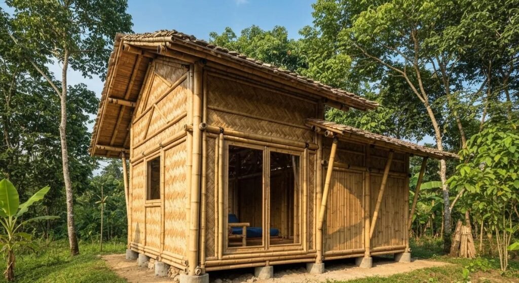 Bamboo construction showcasing its sustainable and affordable qualities in a natural setting