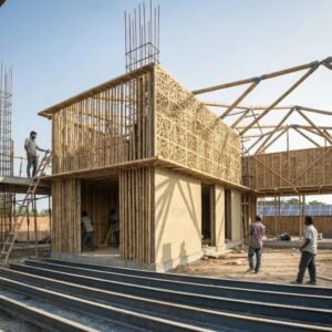 Diverse alternative building materials in a sustainable construction environment