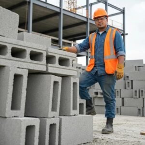 Construction site showcasing various materials and teamwork in procurement