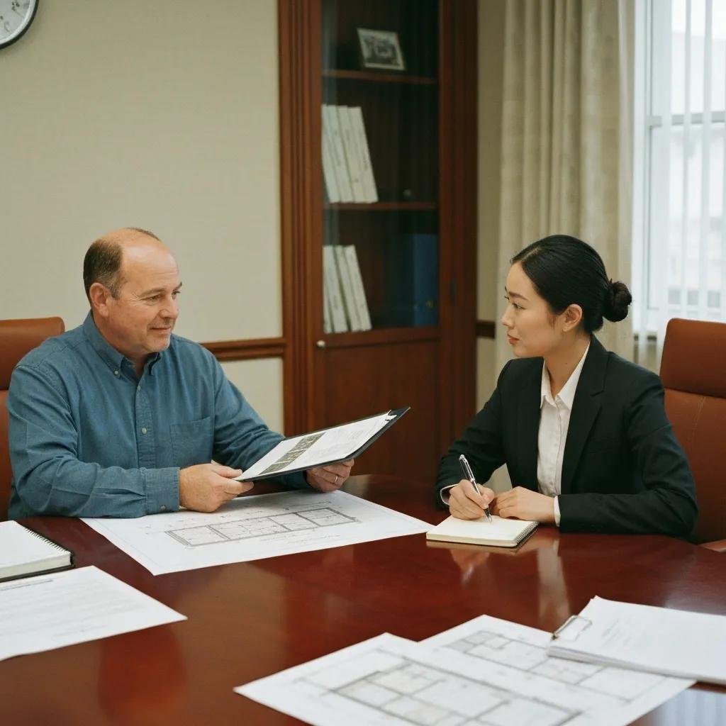 Contractor discussing project outcomes and safety records with a client