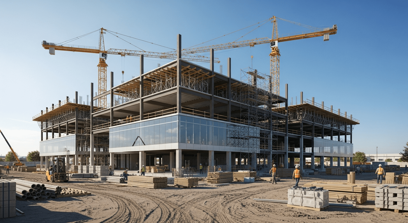 Commercial building construction site