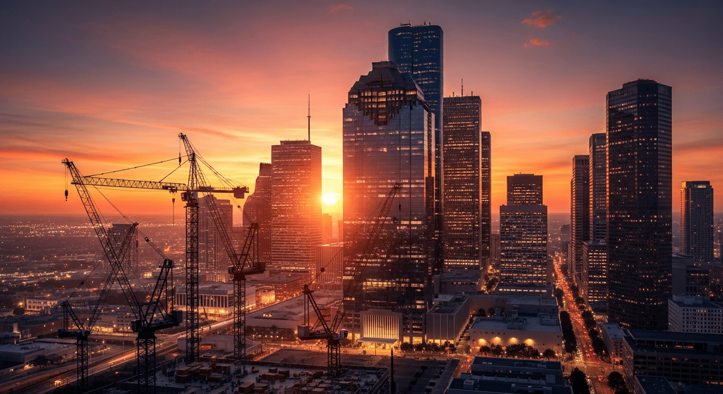 Houston medical skyscraper sunset