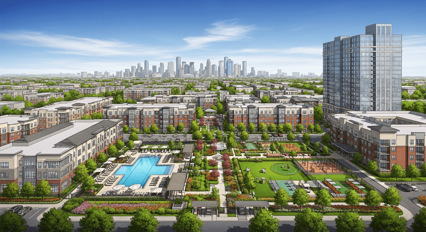 Modern multifamily community Houston aerial
