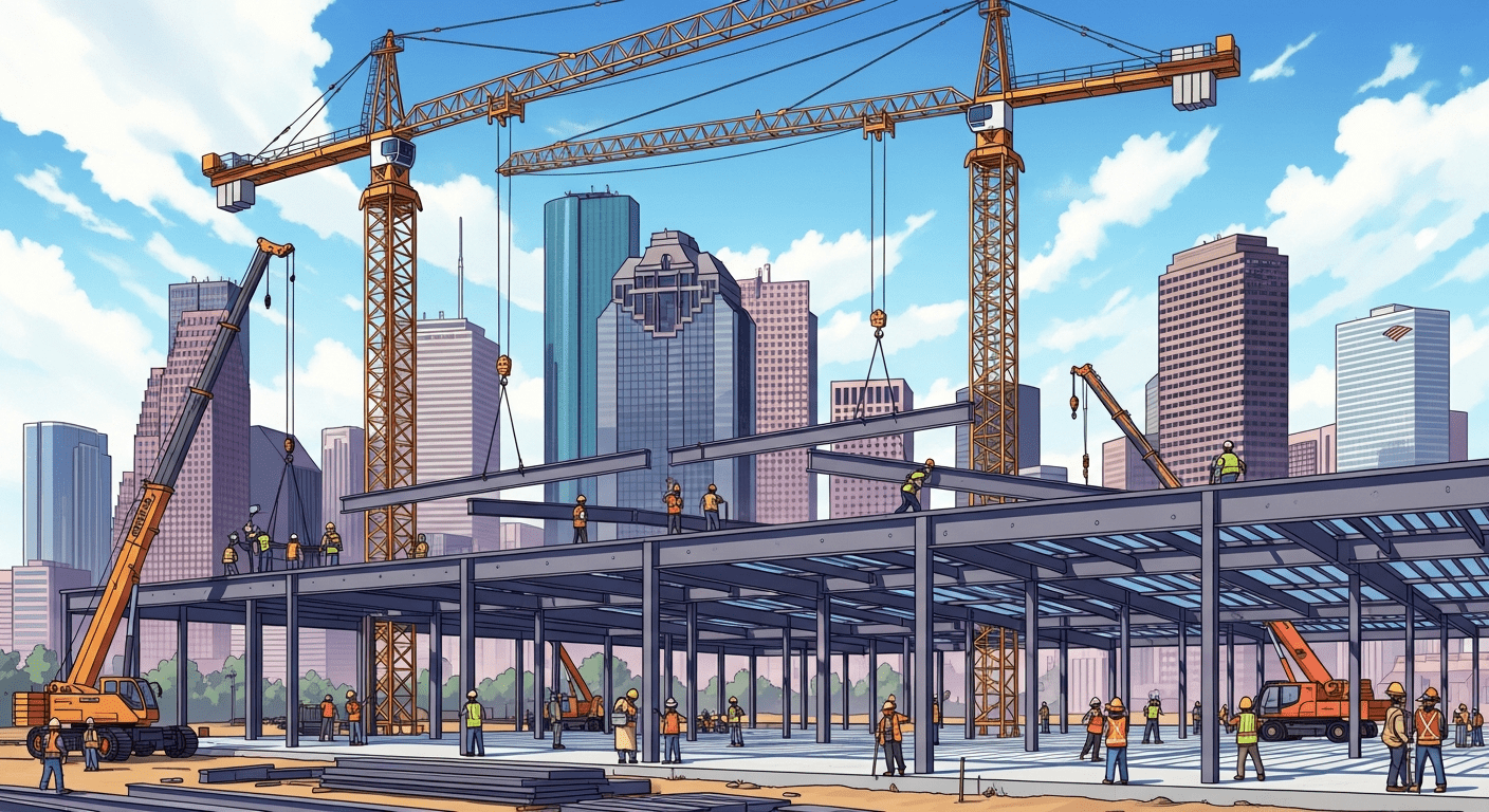 Houston skyline with warehouse construction