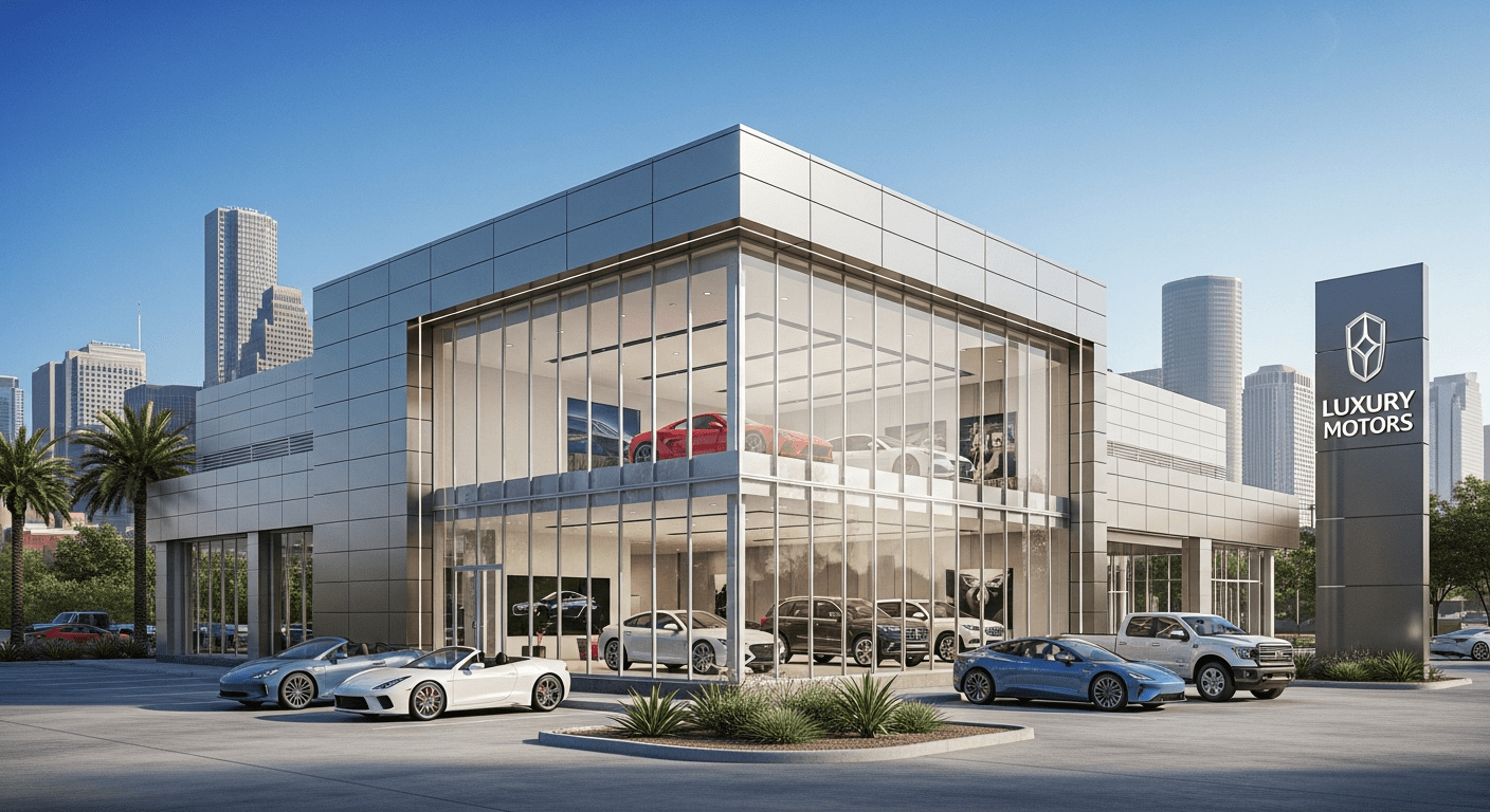 Modern Houston car dealership exterior