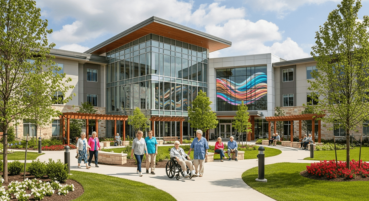 Modern Houston senior living facility exterior