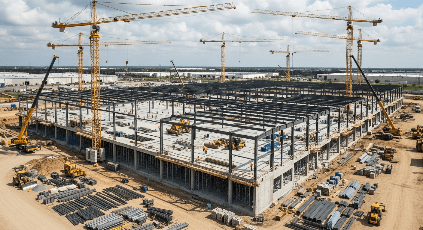 warehouse under construction aerial