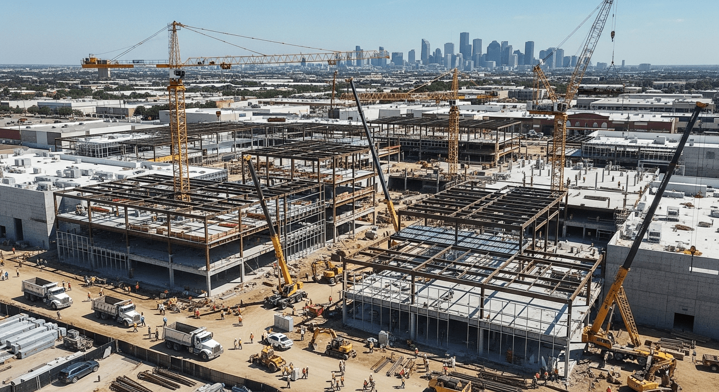 Houston retail center construction aerial